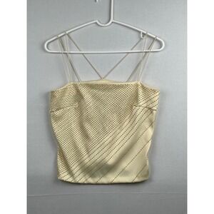 Byer Too! Women Cream Satin‎ Gold Glitter Dot Cami Strap Top Size 7 Made in USA